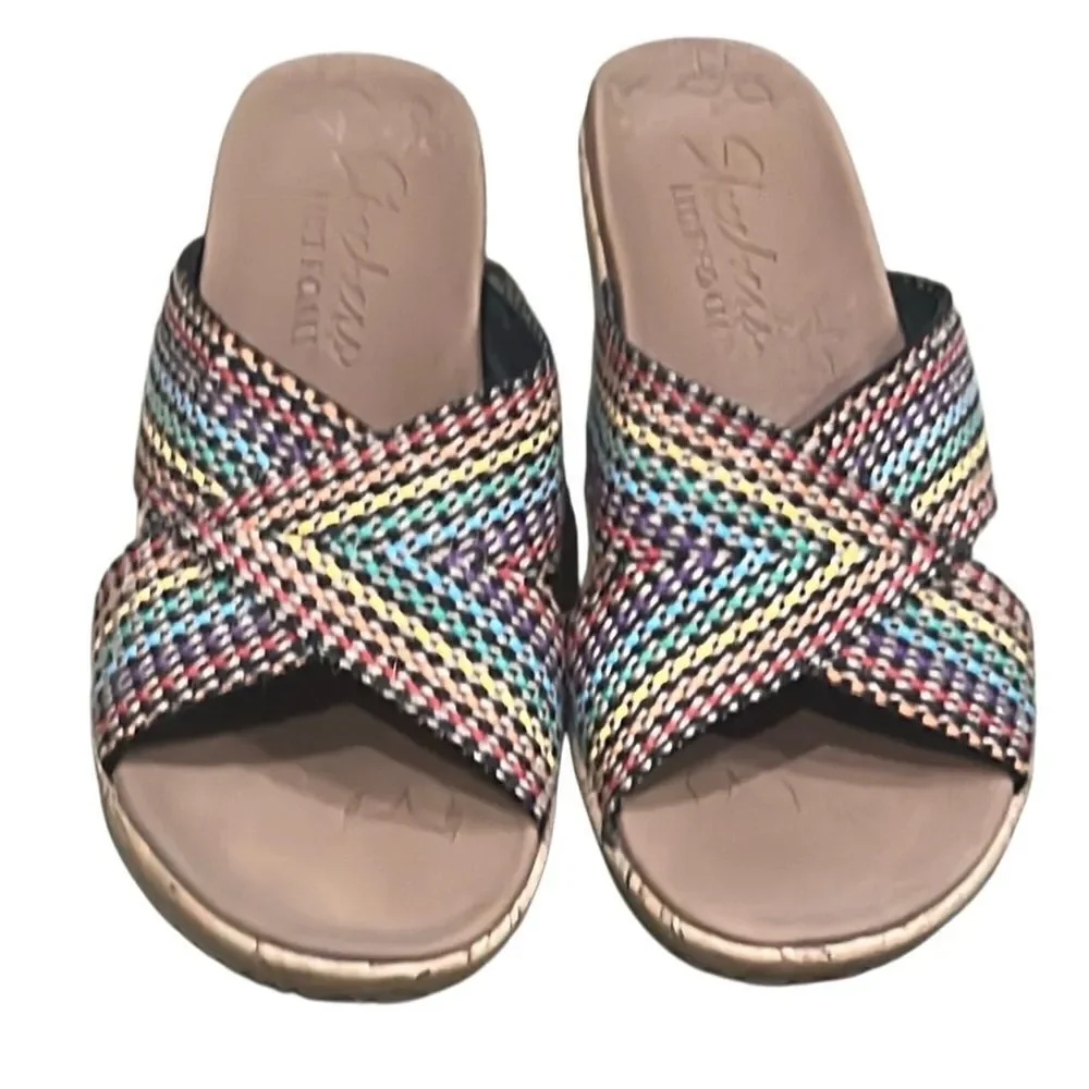 Sketchers Women’s 7 Black and Blue Cross-Strap Sandals with Textured Design